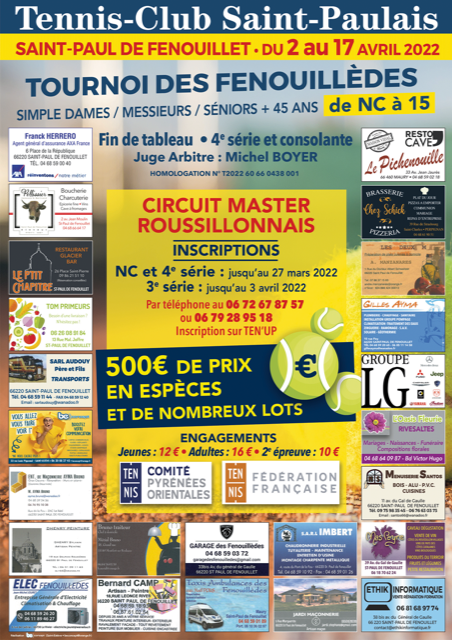 https://tennisclubsaintpaulais.fr affiche tournoi du Fenouilledes